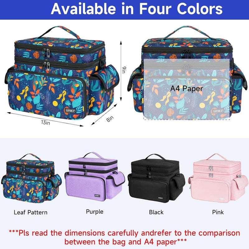LEFORZ Large Sewing Supplies Organizer,Double-Layer Sewing Accessories Storage and Organizer Case Bag,Protable Travel Sewing Box Sewing Basket for Sewing Tools,Leaf Pattern(Bag Only) - Image 2